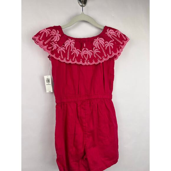 Old Navy Pink Embroidered Palm Ruffle Romper Girls 4T Cotton Summer Playwear - Picture 7 of 8